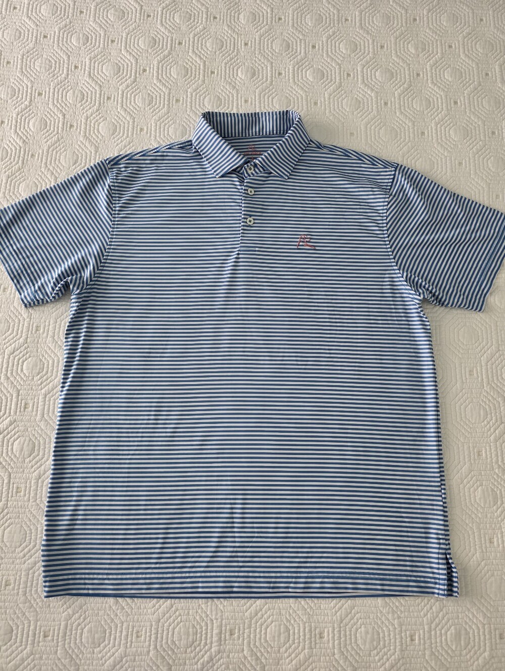 Rhoback Light Blue and White Striped Polo Mens Size Large